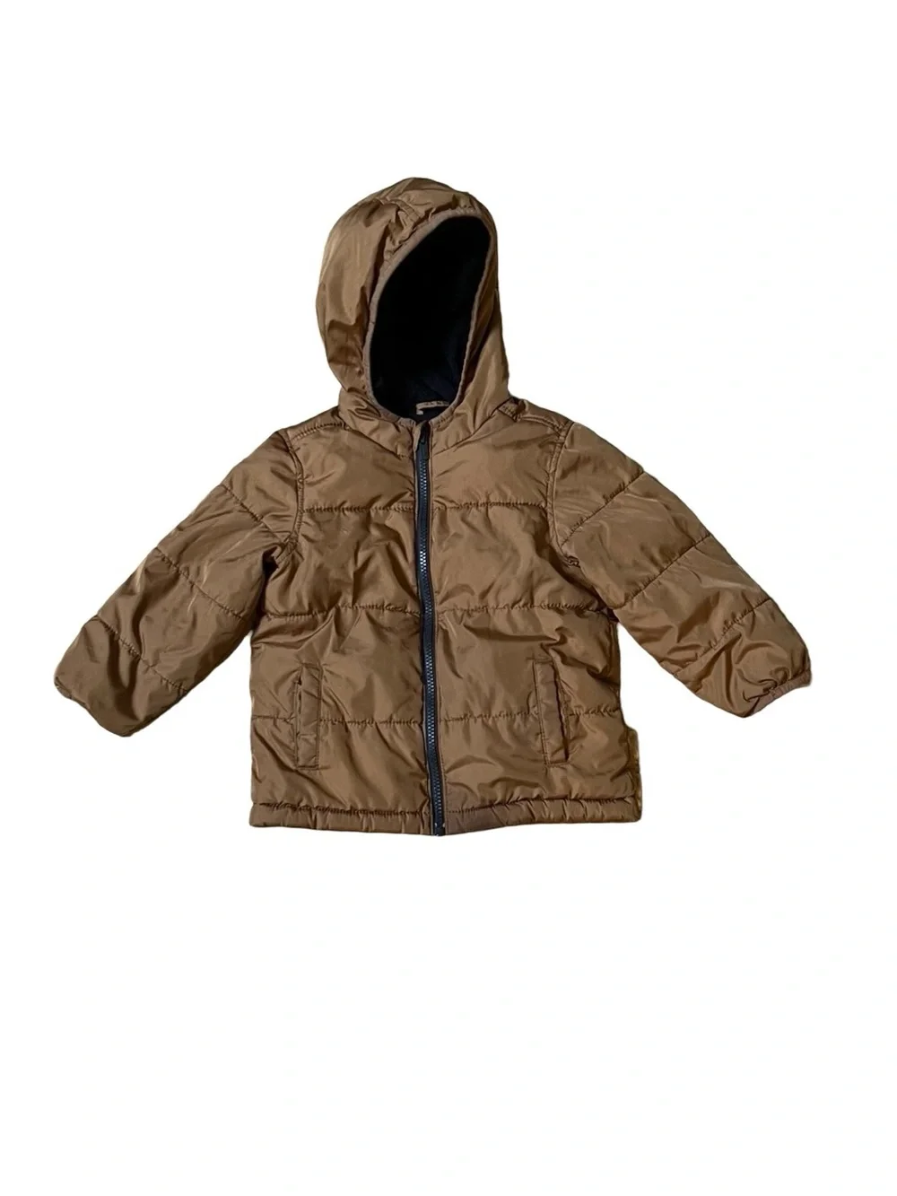 Old Navy Toddler Boys Brown Hooded Puffer Jacket Size 3T Lightweight Winter Coat